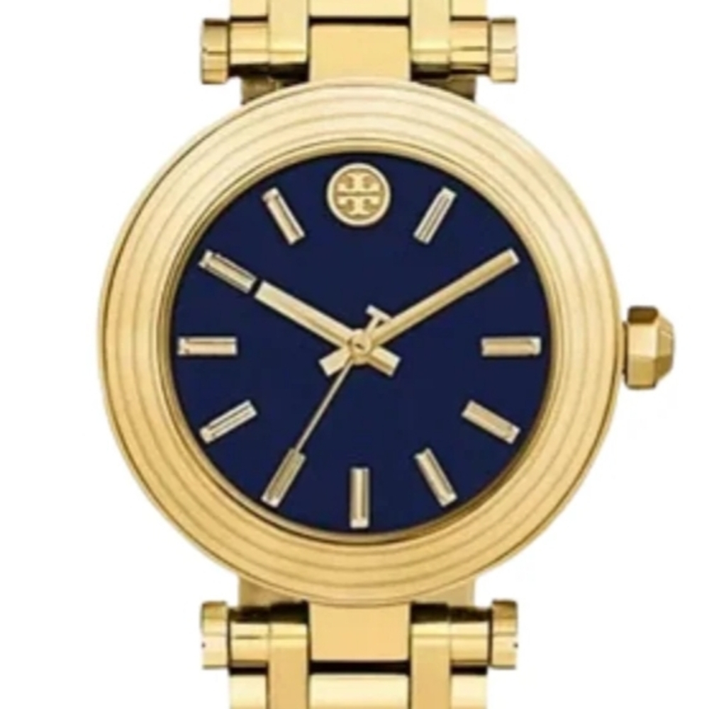 Tory Burch Classic T Gold-Tone Bracelet Watch with Navy Blue Dial